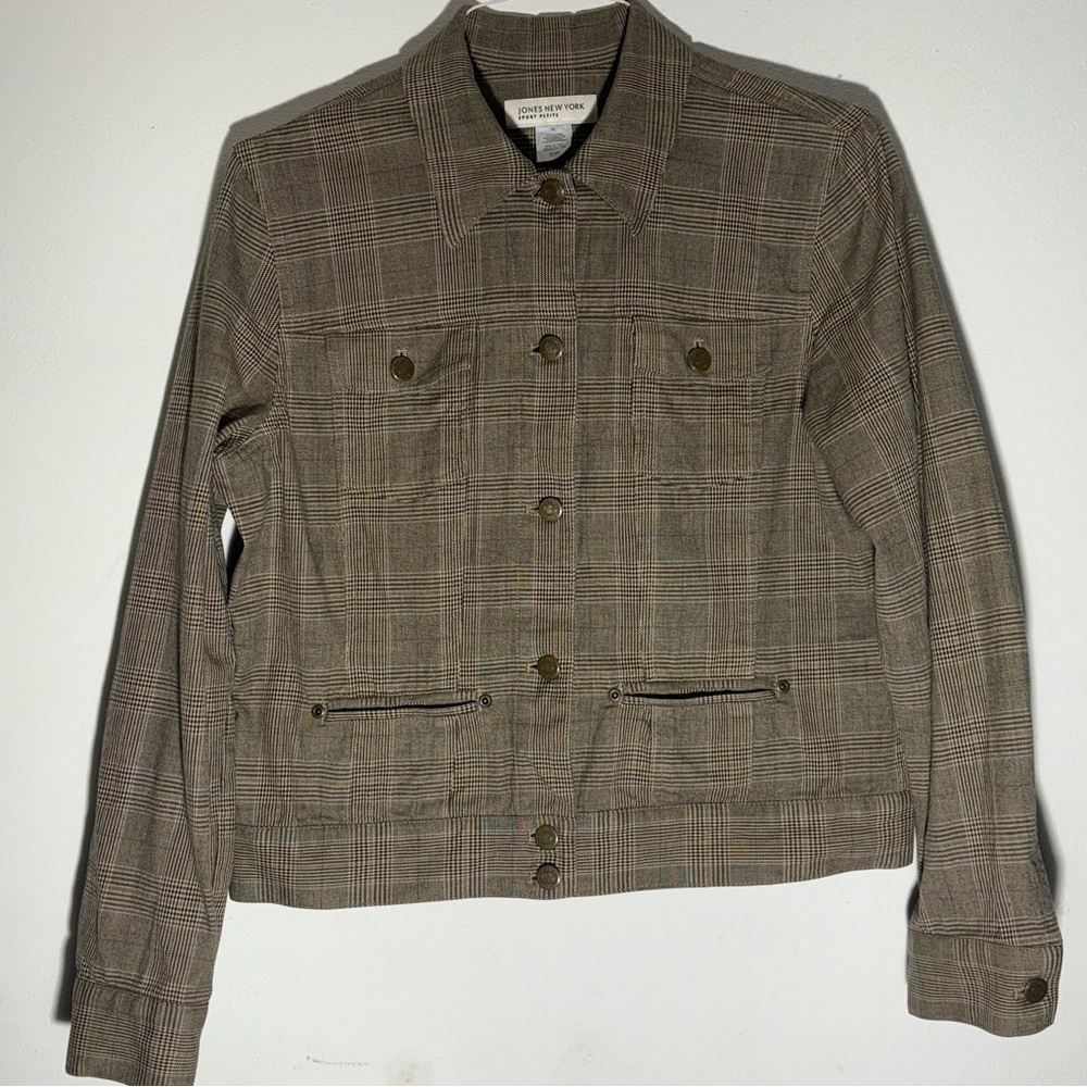 Jones New York Sport Petite Women’s Beige & Black Plaid Jacket SZ PL